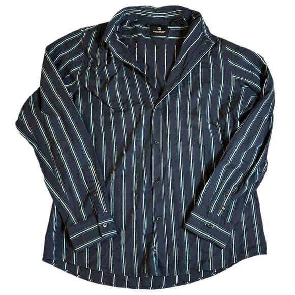 Scotch & Soda Regular Fit Navy Blue Button Down Shirt Size XL Stripes Preppy - Picture 1 of 5